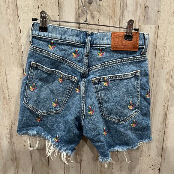 Lucky Brand Embroidered Denim 90s Midi High Rise Button Fly Shorts Womens 00/24 - Picture 4 of 10